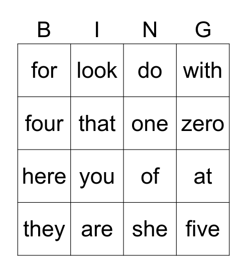 Sight Words 2 Bingo Card