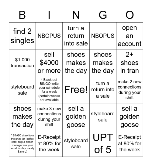 Shoes Bingo Card