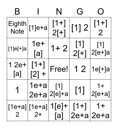 Rhythm Bingo Card