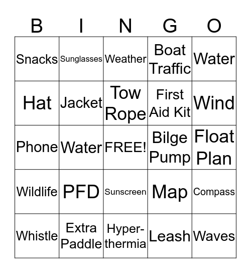 Water Safety Bingo Card