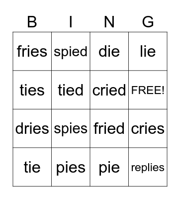 Long /i/ Spelled -ie Bingo Card