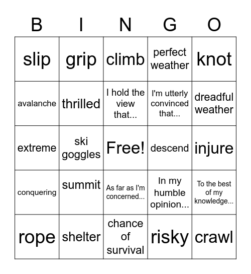 Think 4 Unit 1 Bingo Card