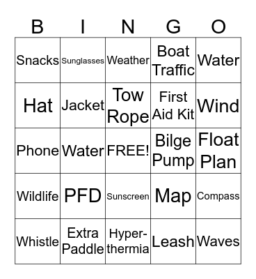 Paddle Safe Bingo Card