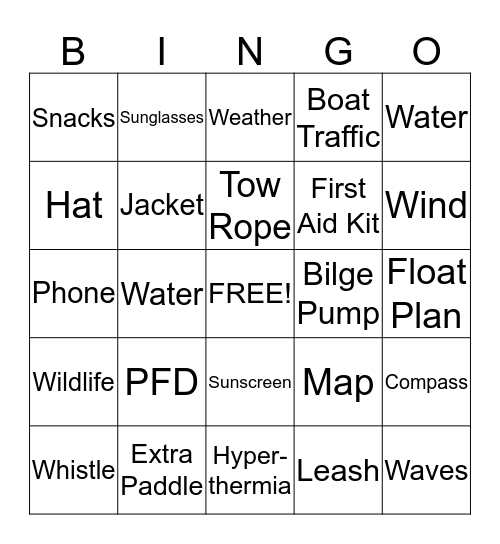 Paddle Safe Bingo Card