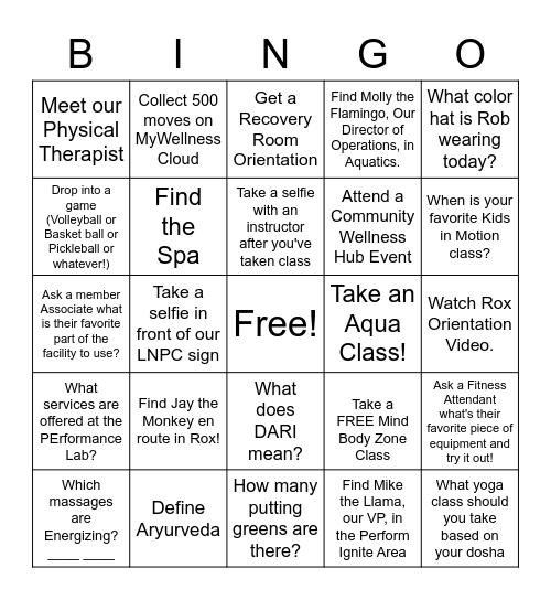 Lake Nona Performance Club March Madness Bingo Card