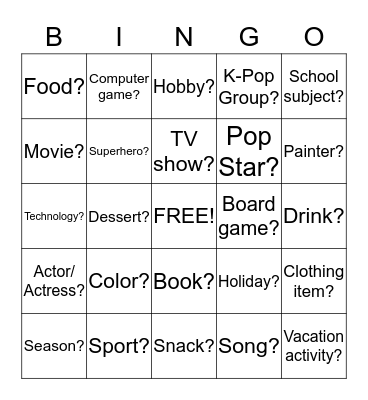 What/Who's your favorite... Bingo Card