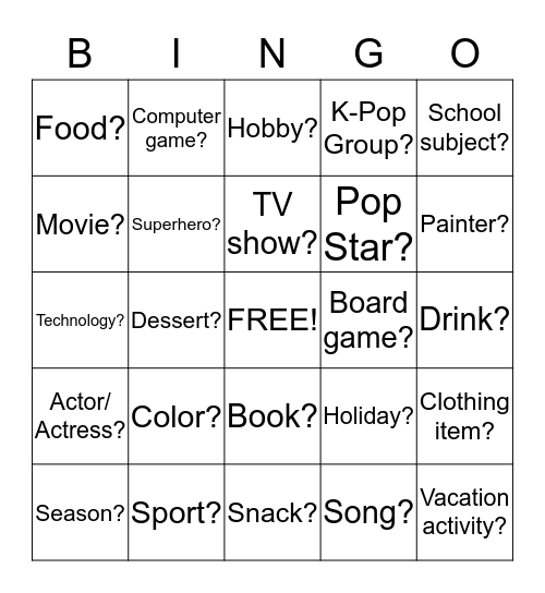 What/Who's your favorite... Bingo Card