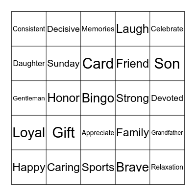 Father's Day Bingo Card