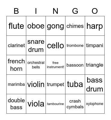 Orchestral Instrument Bingo! Bingo Card