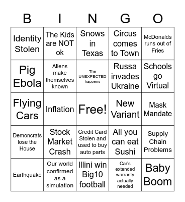 2022 Predictions Bingo Card