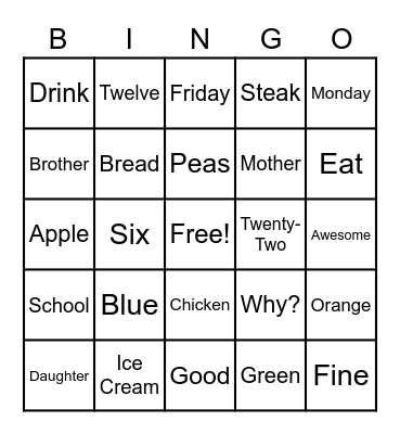ASL Bingo #1 Bingo Card