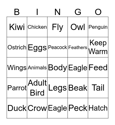 Lion Class Birds Bingo Card