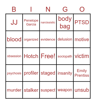 Criminal Minds Bingo Card