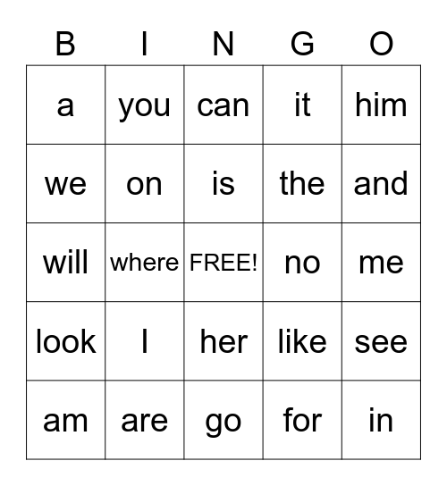 Grade 1 Sight Words Bingo Card