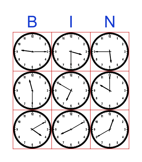 Clock Bingo! Bingo Card