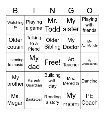 Trusted Adult/  Healthy Activity BINGO Card