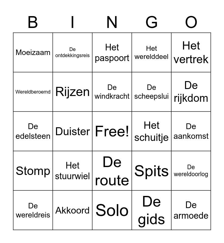 Woordenschat Bingo Card