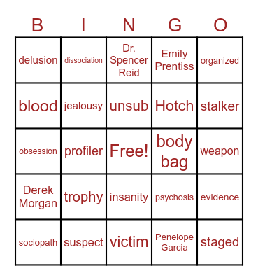 Criminal Minds Bingo Card