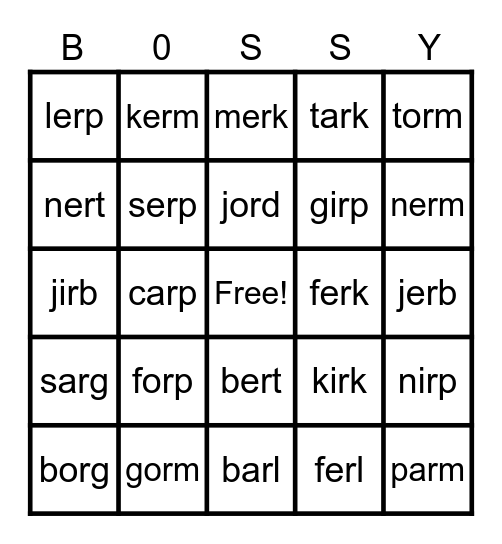 BOSSY R Bingo Card