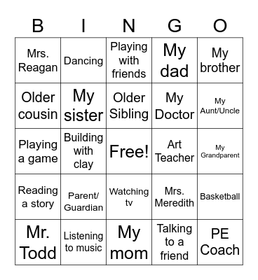 Trusted Adult BINGO Card