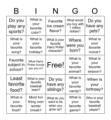 Get to Know You BINGO! Bingo Card