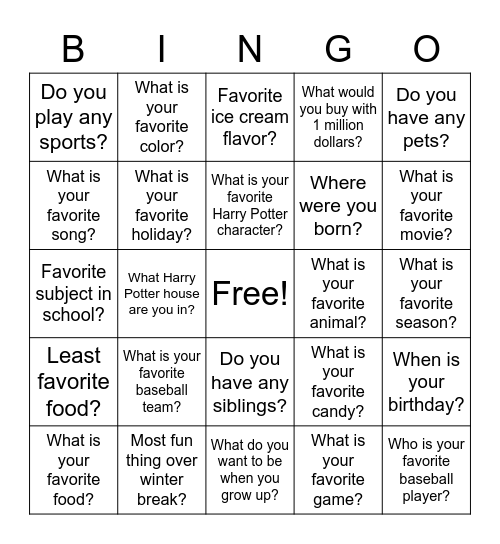 Get to Know You BINGO! Bingo Card