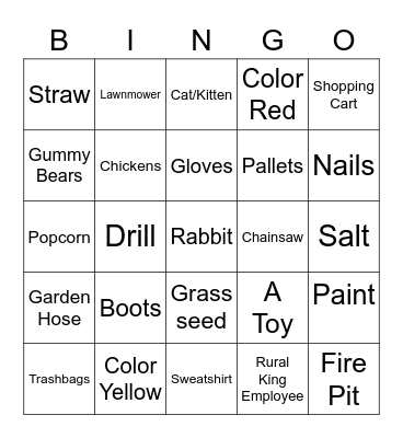 Rural King Scavenger Hunt Bingo Card