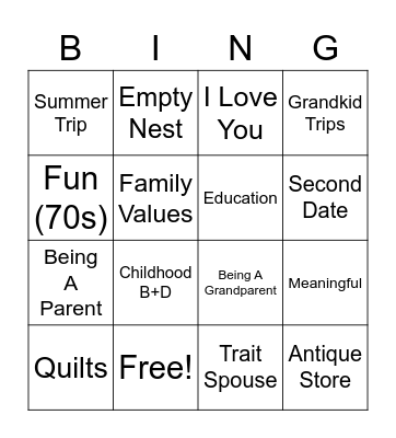 Bill & Saundra's 60 Year Love Story Bingo Card