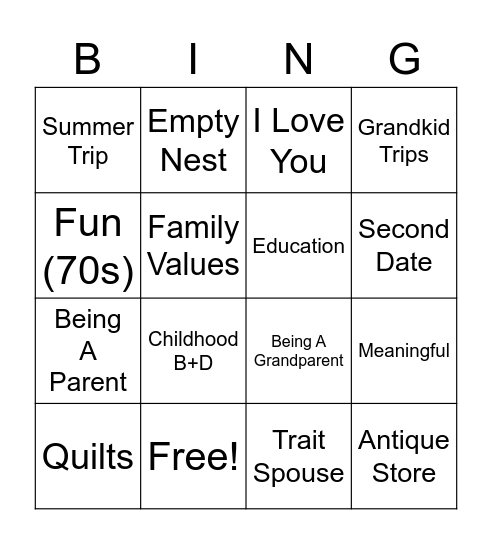 Bill & Saundra's 60 Year Love Story Bingo Card