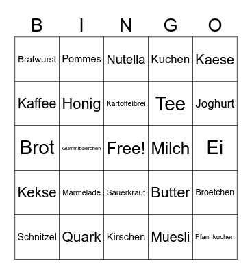 German Food Bingo Card