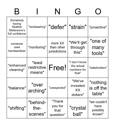 MB Press Conference Bingo Card
