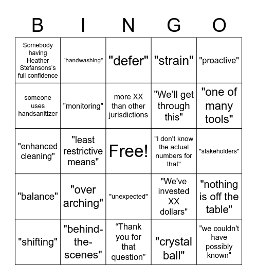 MB Press Conference Bingo Card