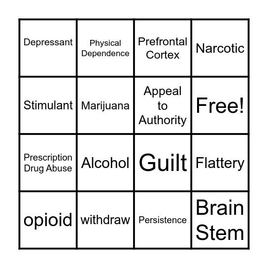 Drug Education Bingo Card