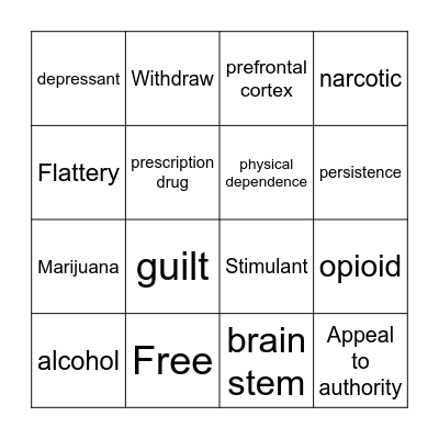 Drug Education Bingo Card