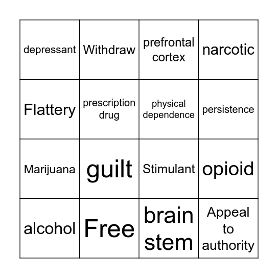 Drug Education Bingo Card