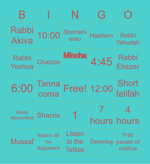 Mishna A1 Bingo Card