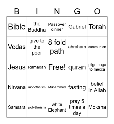 World Religion Bingo Card