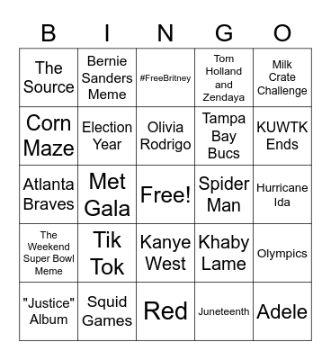 Best of 2021 Bingo Card