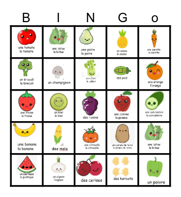 FRUITS ET LEGUMES Bingo Card