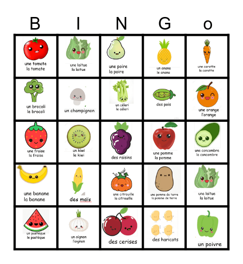 FRUITS ET LEGUMES Bingo Card