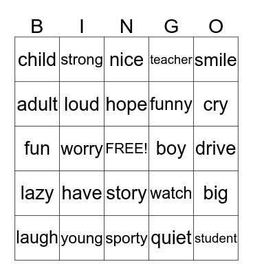 Vocabulary Bingo Card