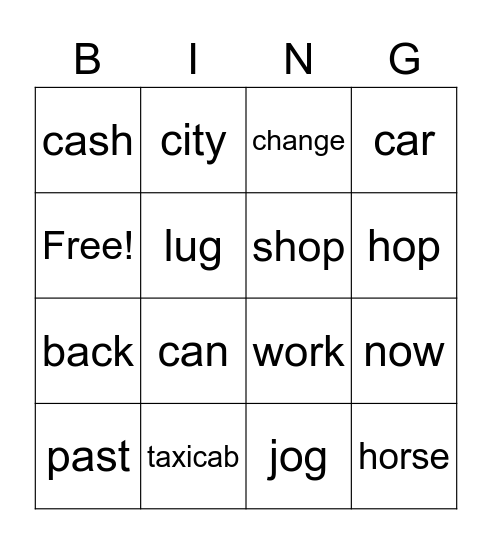 Call a A Cab Bingo Card