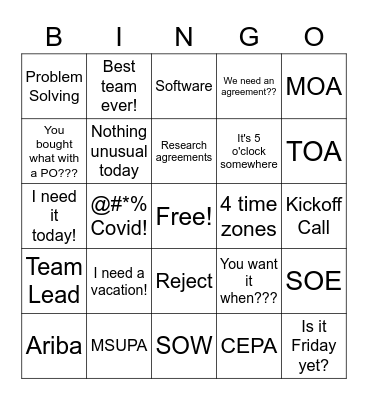 Work Bingo Card