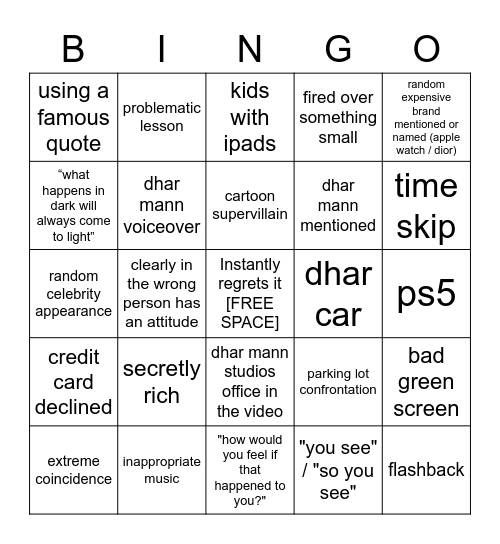 Dhar Mann Bingo v2 Bingo Card