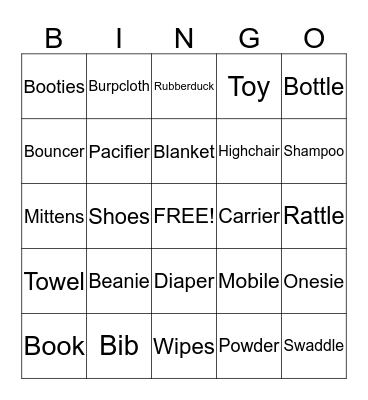 Baby Shower Bingo ! Bingo Card