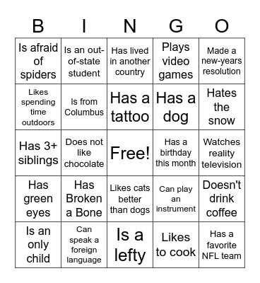 Icebreaker Bingo Card