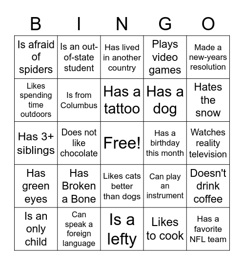 Icebreaker Bingo Card