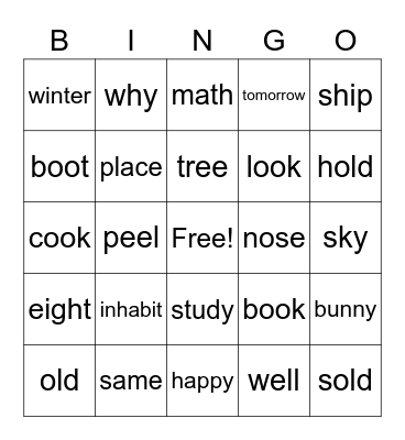 words of the week Bingo Card
