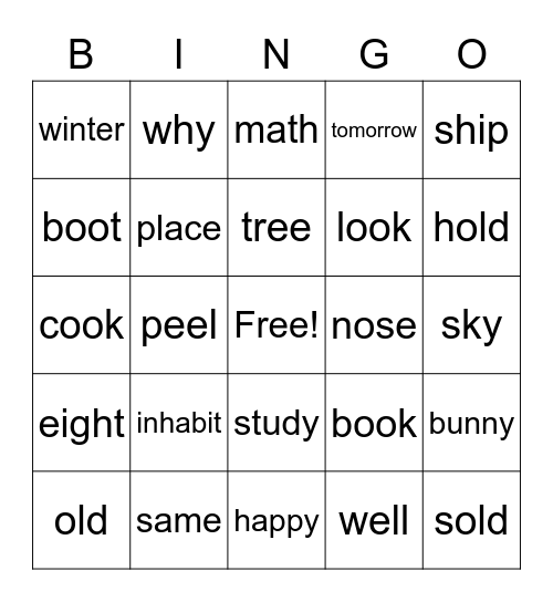 words of the week Bingo Card