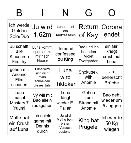 Ju Bingo Card